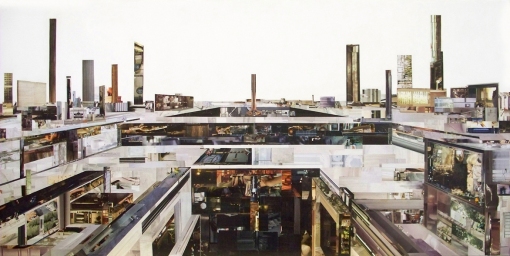 New Skyline, collage e acrilico su tela, cm 120X60, 2008